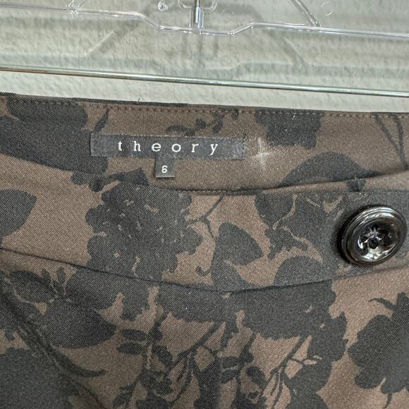 Theory Brown and Black Floral Silhouette Print Dress Pants Size 6 - Picture 2 of 7